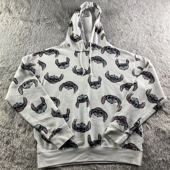 Lilo and Stitch Sweatshirt Womens Medium White Gray Hoodie All Over Print Disney - Picture 2 of 7